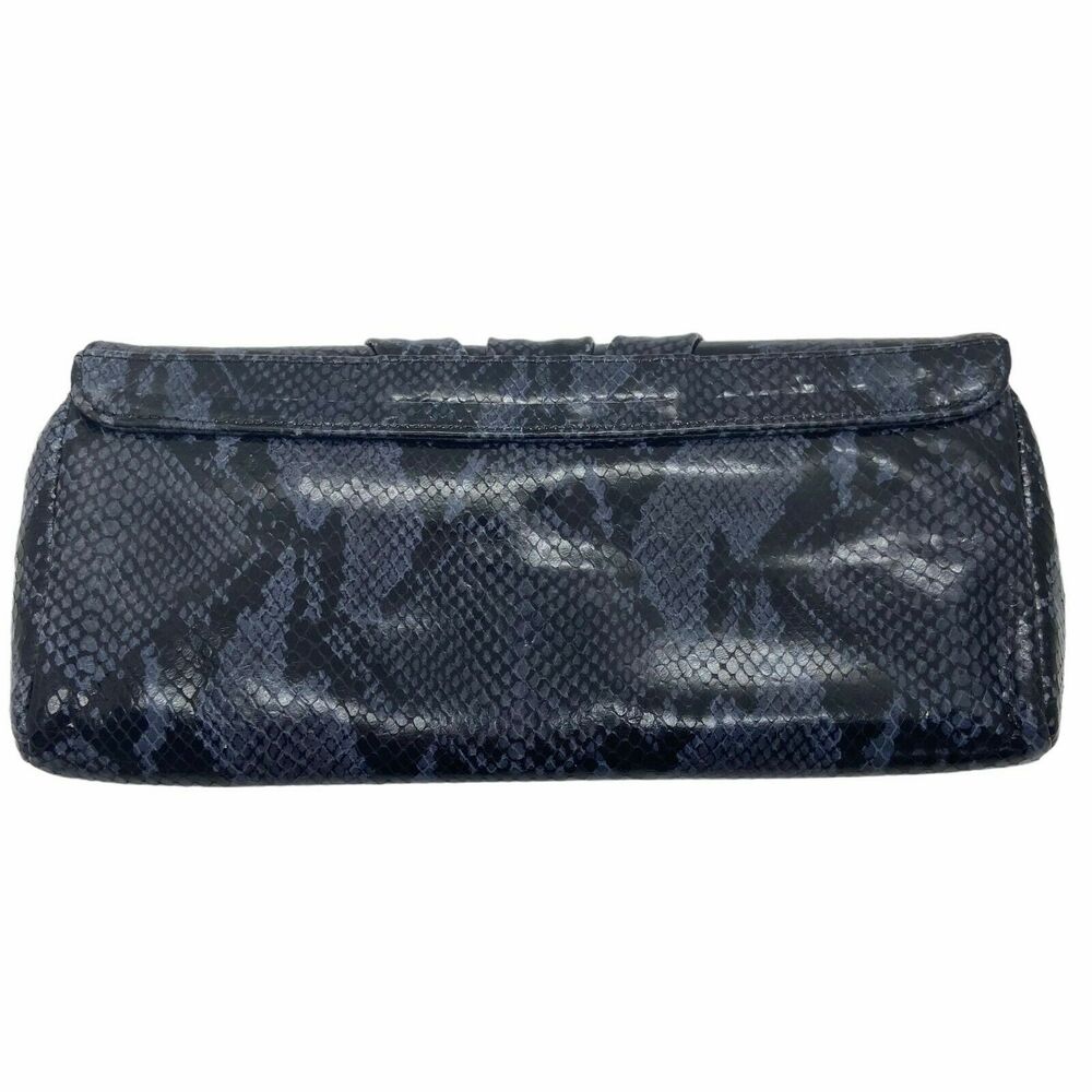 Lauren Merkin Clutch Handbag Caroline Leather Snake Print Black Blue